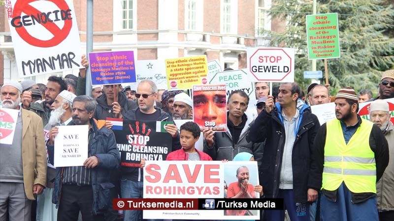 Protest in Den Haag tegen afslachting Rohingya