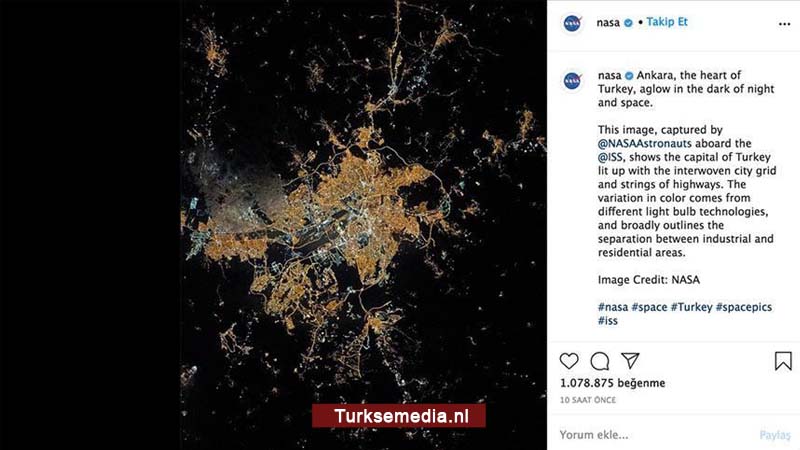 NASA deelt luchtfoto van Turkse hoofdstad