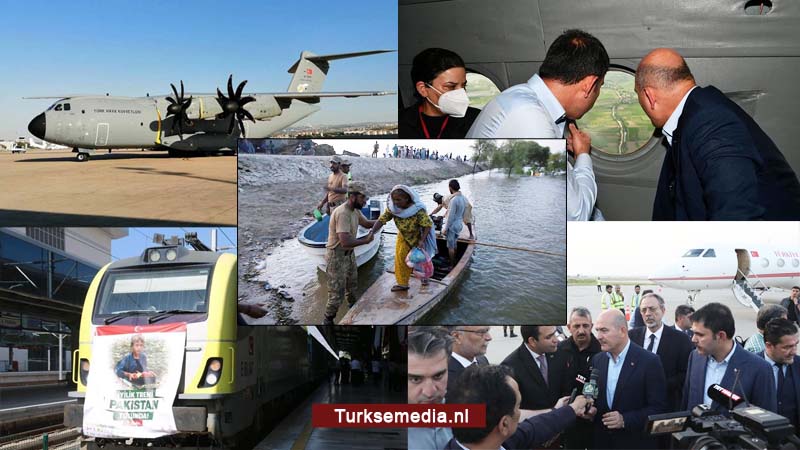 Turkije stuurt minister, hulpvliegtuigen en hulptreinen naar overstroomd Pakistan