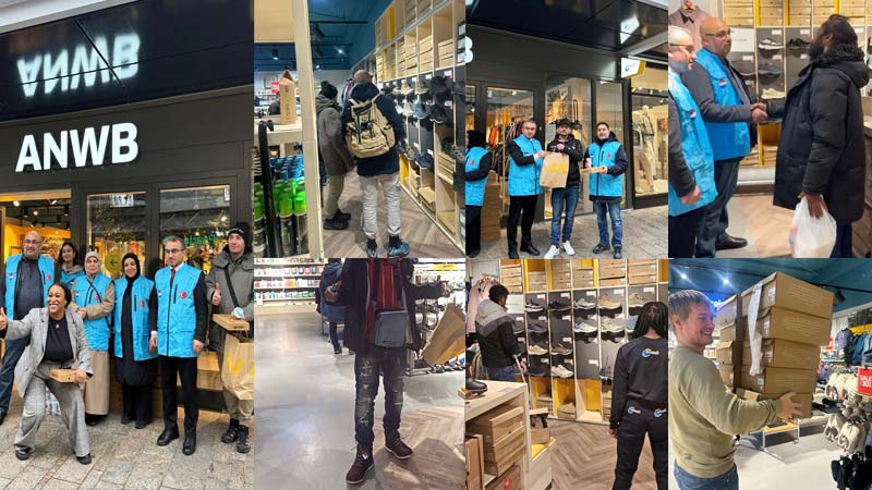 Islamitische Stichting Nederland (ISN) deelt schoenen uit aan daklozen in Almere